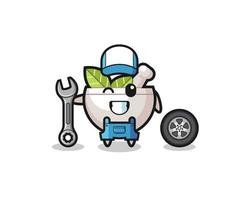 the herbal bowl character as a mechanic mascot vector
