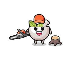 herbal bowl lumberjack character holding a chainsaw vector