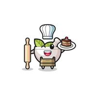 herbal bowl as pastry chef mascot hold rolling pin vector