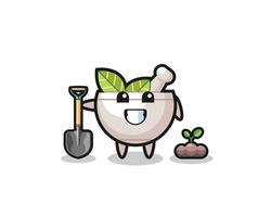 cute herbal bowl cartoon is planting a tree seed vector