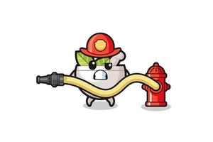 herbal bowl cartoon as firefighter mascot with water hose vector