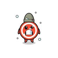 cute cartoon stop sign with shivering expression vector