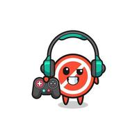 stop sign gamer mascot holding a game controller vector