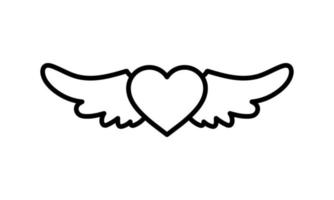 Icono de línea de alas de ángel de corazón, signo de vector de contorno, pictograma de estilo lineal aislado en blanco. símbolo de amor, ilustración del logo. trazo editable