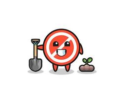 cute stop sign cartoon is planting a tree seed vector