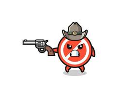 la señal de stop vaquero disparando con una pistola vector