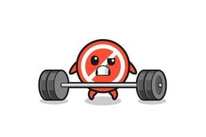 cartoon of stop sign lifting a barbell vector