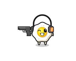 illustration of fried egg cartoon doing shooting range vector