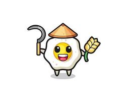 fried egg Asian farmer holding paddy vector