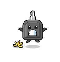 car key cartoon is slip on a banana peel vector