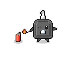 car key mascot illustration playing firecracker vector