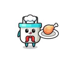 electric plug fried chicken chef cartoon character vector