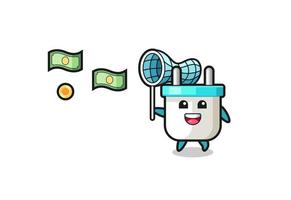 illustration of the electric plug catching flying money vector