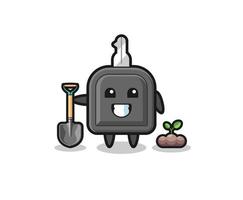 cute car key cartoon is planting a tree seed vector