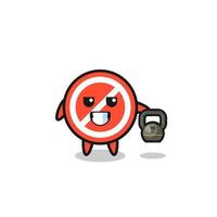 stop sign mascot lifting kettlebell in the gym vector