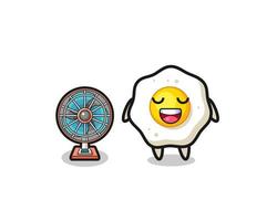 cute fried egg is standing in front of the fan vector