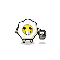 fried egg mascot lifting kettlebell in the gym vector