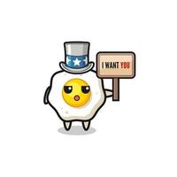 fried egg cartoon as uncle Sam holding the banner I want you vector