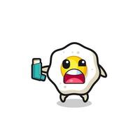 fried egg mascot having asthma while holding the inhaler vector