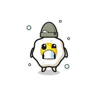 cute cartoon fried egg with shivering expression vector