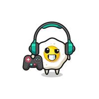 fried egg gamer mascot holding a game controller vector