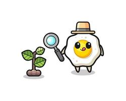 cute fried egg herbalist researching a plants vector