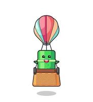 bamboo mascot riding a hot air balloon vector