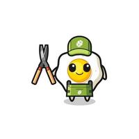 cute fried egg as gardener mascot vector