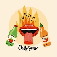 mouth onfire and chili sauces vector