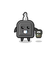 car key mascot lifting kettlebell in the gym vector