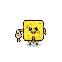cute sponge as a real estate agent mascot vector