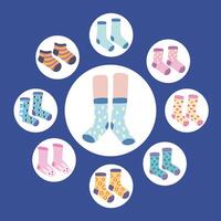 nine funny socks icons vector