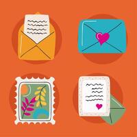 four postal letters icons vector