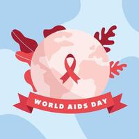 earth with aids ribbon vector