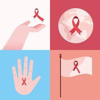 cuatro iconos del día mundial del sida vector