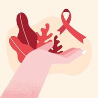 hand with aids day ribbon vector