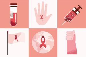 seis iconos del día mundial del sida vector