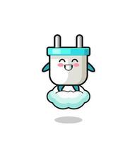 cute electric plug illustration riding a floating cloud vector