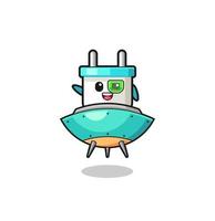 electric plug cartoon riding a future spaceship vector