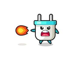 cute electric plug mascot is shooting fire power vector