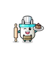 electric plug as pastry chef mascot hold rolling pin vector