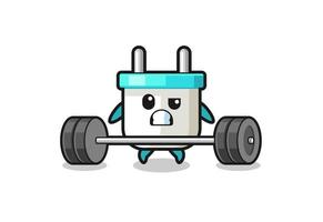 cartoon of electric plug lifting a barbell vector