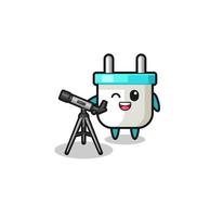 electric plug astronomer mascot with a modern telescope vector