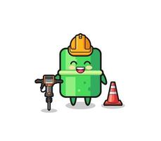 road worker mascot of bamboo holding drill machine vector