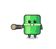 bamboo mascot holding flashlight vector