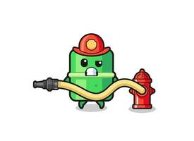 bamboo cartoon as firefighter mascot with water hose vector