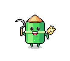 bamboo Asian farmer holding paddy vector