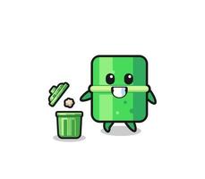 illustration of the bamboo throwing garbage in the trash can vector