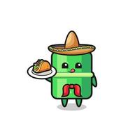 mascota de bambú chef mexicano sosteniendo un taco vector