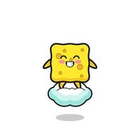 cute sponge illustration riding a floating cloud vector